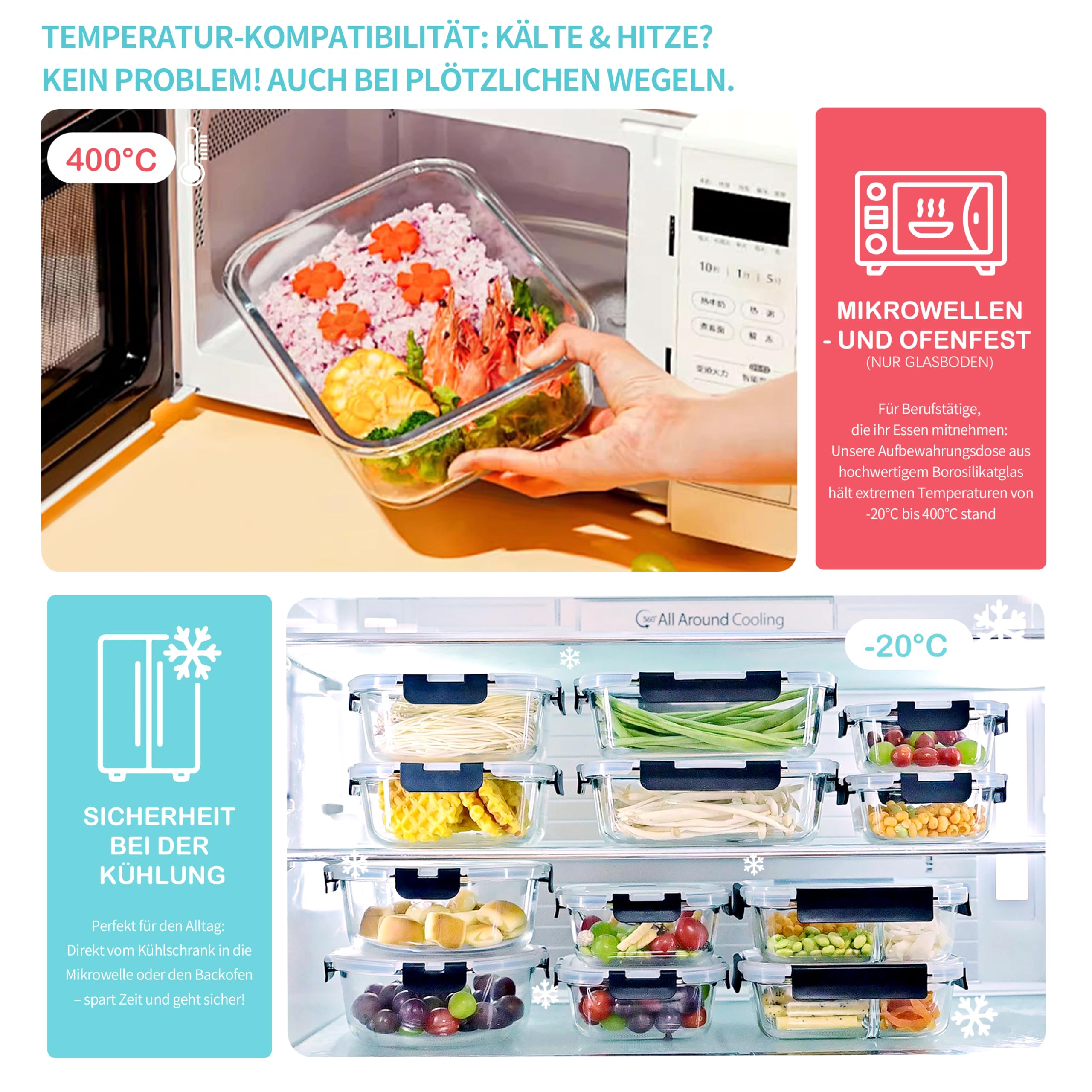 ERUIV Meal Prep Boxen, (8er) Vorratsdosen Glas Mit Deckel, 1040ml Glasschüssel Mit Deckel, Für Die Mealprep Boxen, Gefrierdosen-Set, Auslaufsichere Behälter Mit Deckel, Meal Prep Lunch, BPA-frei Küche, Haushalt & Wohnen