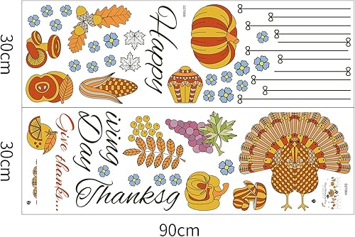Miniatura 6 de Calcomanías de pared de otoño de Acción de Gracias, pavo, calabaza, maíz, calcomanías de pared de otoño, murales de arte para dormitorio, sala de