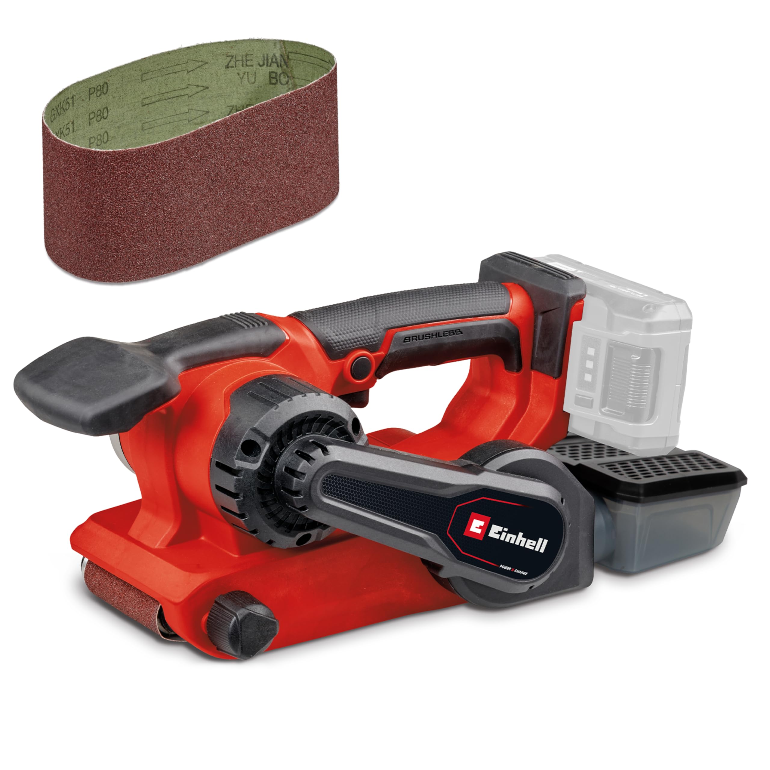 Einhell Professional Ponceuse à bande sans fil Einhell TP-BS 18/457 Li Solo Power X-Change (18V, vitesse 250m/min, surface de ponçage 75x126mm, moteur sans charbon) Livré sans batterie ni chargeur