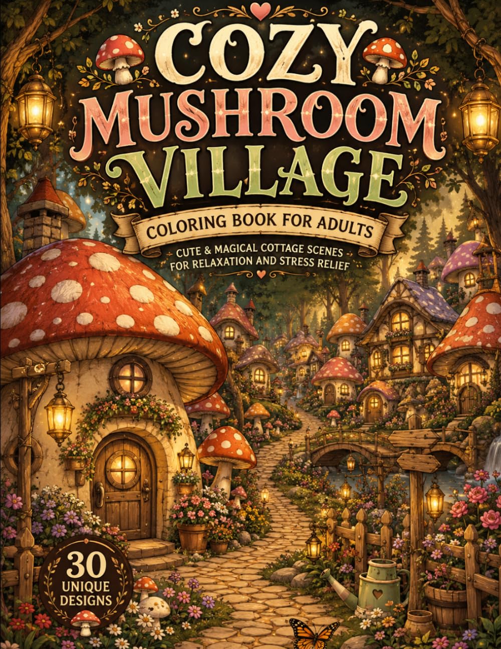 Cozy Mushroom Village Coloring Book for Adults: Cute and Magical Cottage Scenes for Relaxation, Stress Relief, and Creative Fun