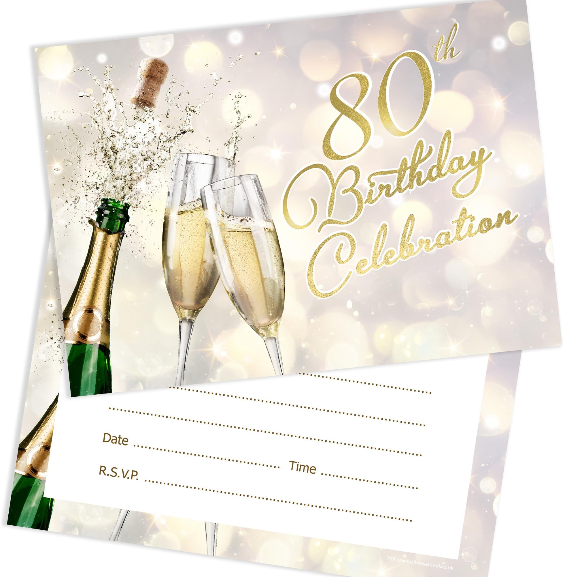 Olivia Samuel 20 x 80th Birthday Celebration Invites from Champagne Style - Ready to Write with Envelopes