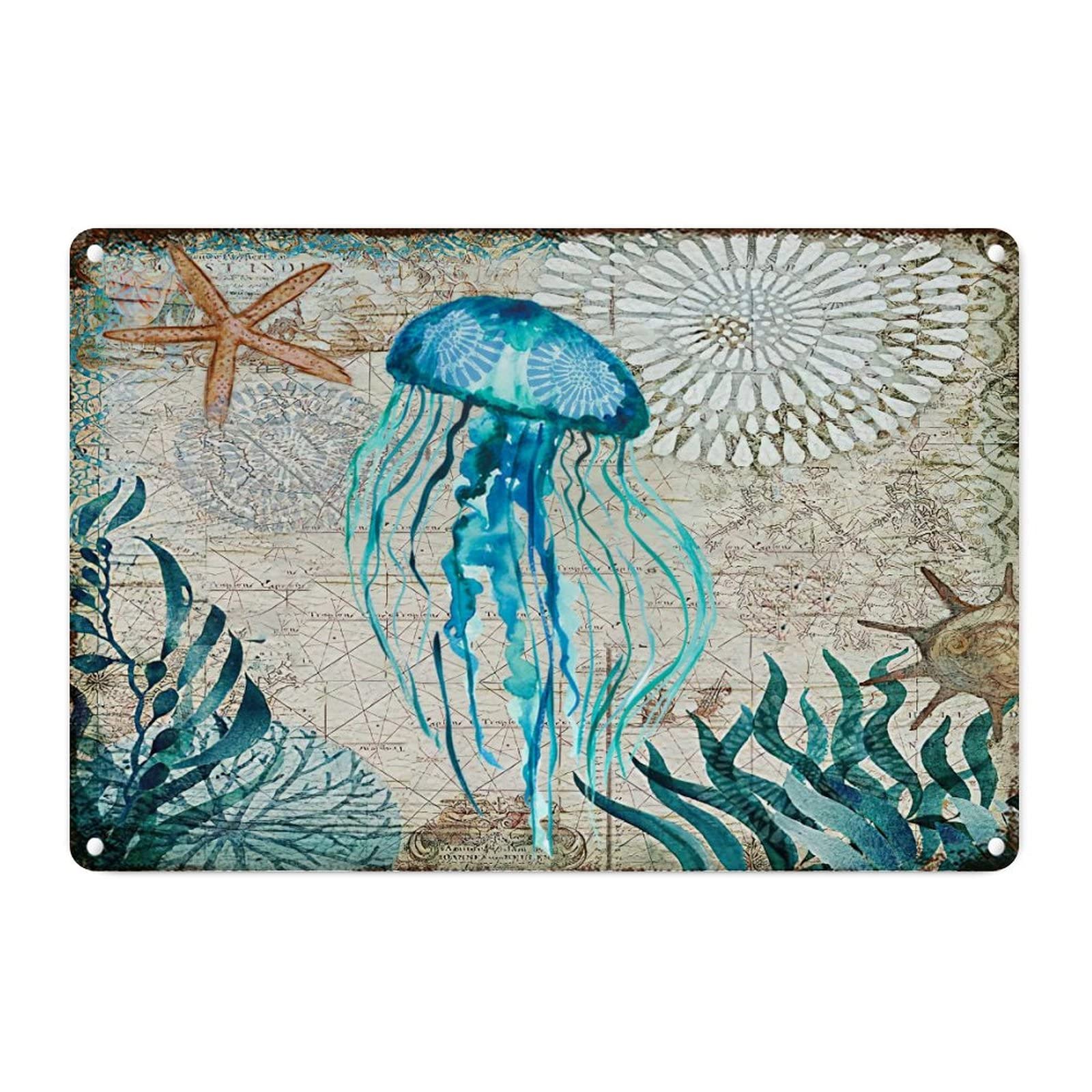 Panneau d'art en métal méduse aquarelle vintage aux finitions soignées