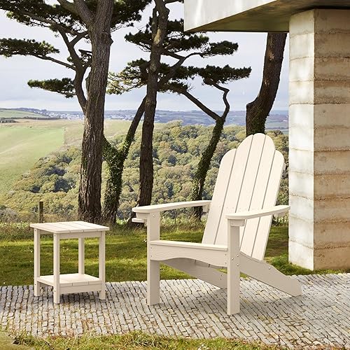 Miniatura 4 de LUE BONA Poly Lumber - Juego de 2 sillas Adirondack color arena con soporte para tazas, 350 libras de resina moderna, silla Adirondack para patio,