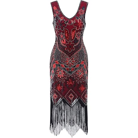 METME 1920s Flapper Dress Great Gatsby Costume Fringed Sequin Art Deco 20s Dress for Women