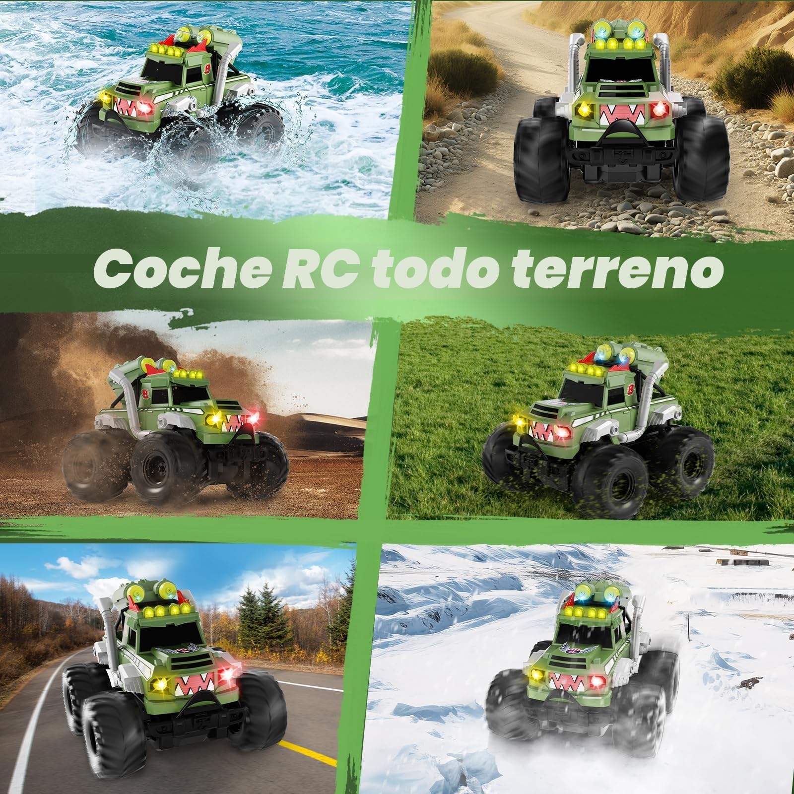 Dysaim Coche Teledirigido Anfibio, Monster Jam Cars Juguetes, 2.4 GHz RC Drift Car, Todoterreno Teledirigido 4x4, Drift RC Car Regalo Niños 6 Años, Coches Teledirigidos Niños 6 7 8 9 10 11 12 Años
