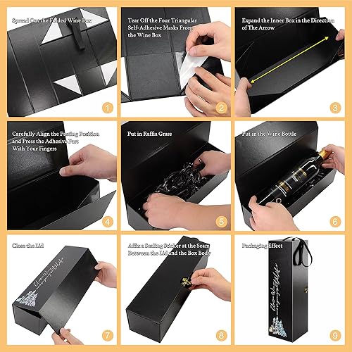 Miniatura 8 de YINGHECX Paquete de 5 cajas de regalo de vino, con asa, botella de vino plegable magnética, embalaje de regalo, licor de whisky champán para
