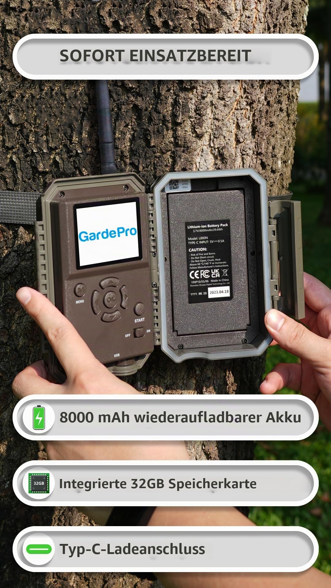 GardePro E8P Max Wildkamera WLAN und L800D Akku-Set