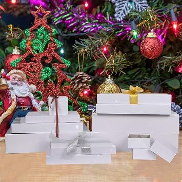 MOMONI Premium 13 Piece White Gift Boxes with Lids of Assorted Sizes with 4 inch Deep Robe Wrapping Boxes Set for Wrapping Christmas Gifts, Birthday, Holiday