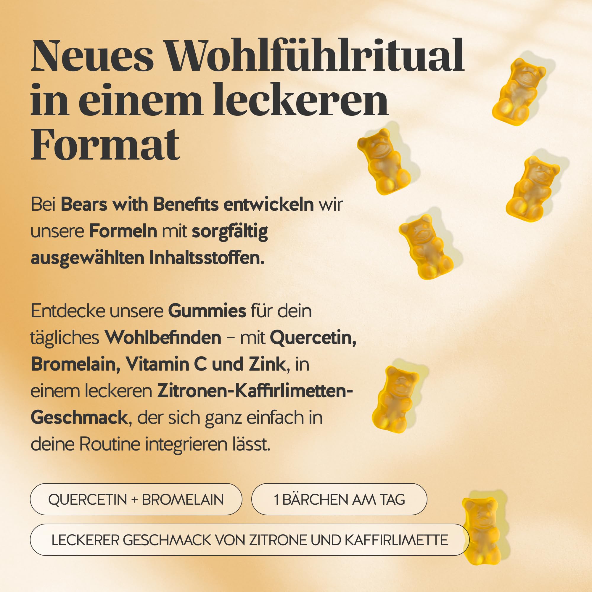 Bears with Benefits - Gummibärchen Quercetin - Immunsystem - 90 Stück | Bye Bye Sniff Relief – Quercetin und Bromelain, Vitamin C, Zink - Vorrat für 3 Monate - Zuckerfrei, Vegan