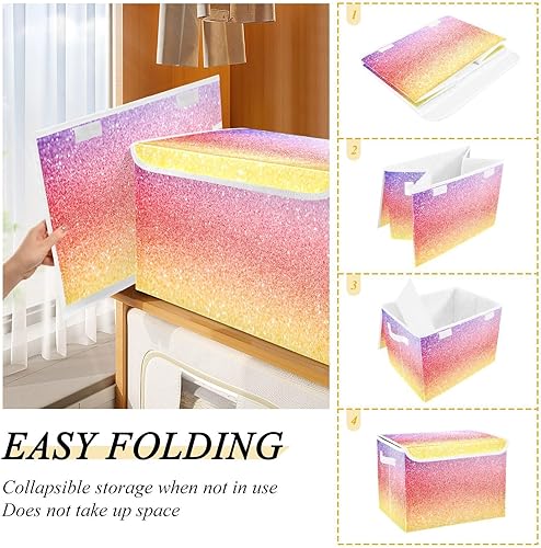 Miniatura 4 de Caja de almacenamiento plegable con purpurina pastel, caja de almacenamiento con tapa, organizadores de armario para niños y almacenamiento,
