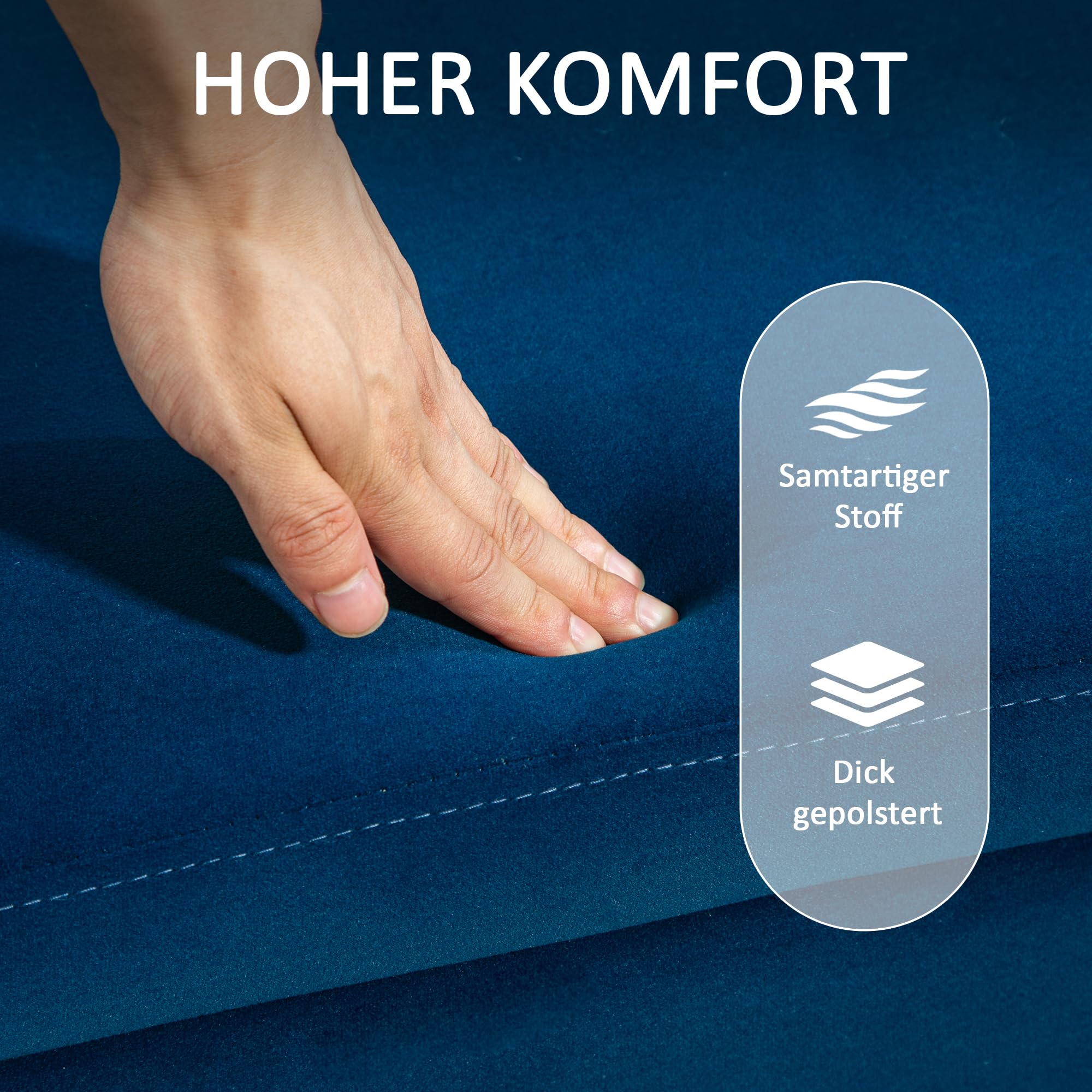 HOMCOM Sitzbank mit Stauraum Polsterbank mit Samtoptik, Sitztruhe mit Metallbeine, Truhenbank für Wohnzimmer Schlafzimmer Flur 100 x 40 x 42 cm, Blau