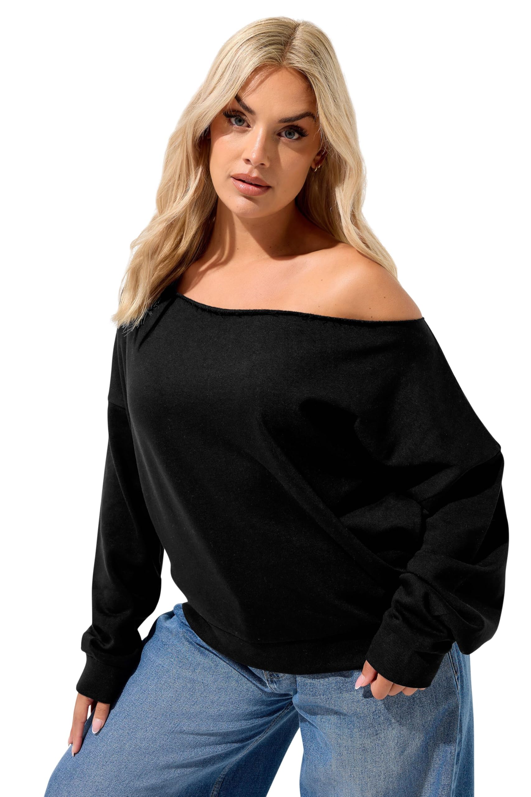Yours Women's Off Shoulder Sweatshirt in Black | Size: 26-28