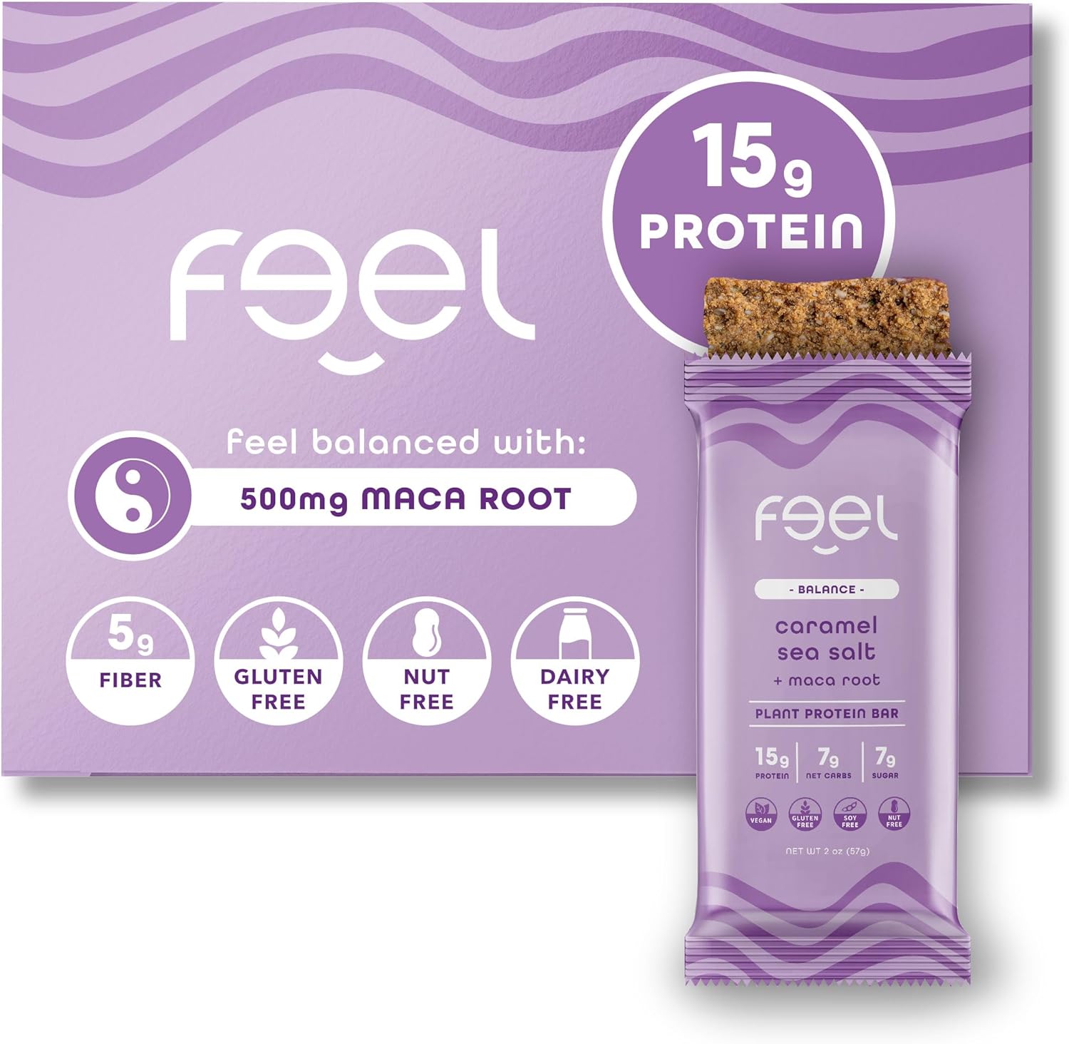 Feel Vegan Protein Bars | Caramel Sea Salt | Keto | Gluten Free | Organic | Maca Root | 15g Plant Protein | Low Carb | High Protein | Dairy Free | Low Sugar | Nut, Grain, Soy Free | 10 Pack