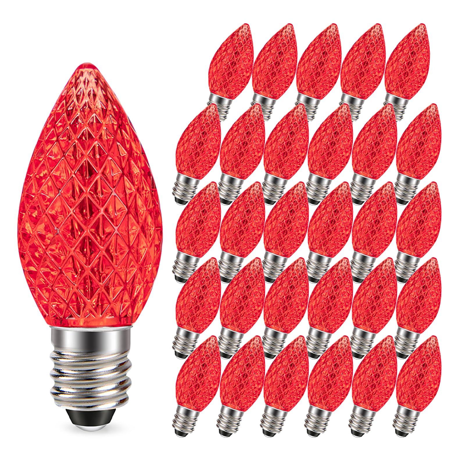 Ruiandsion 30 PCS C7 LED Christmas Red Replacement Bulbs, 0.6W 220V E12 Candelabra Base, Shatterproof & Energy Saving LED Bulbs for Indoor Outdoor Holiday String Lights