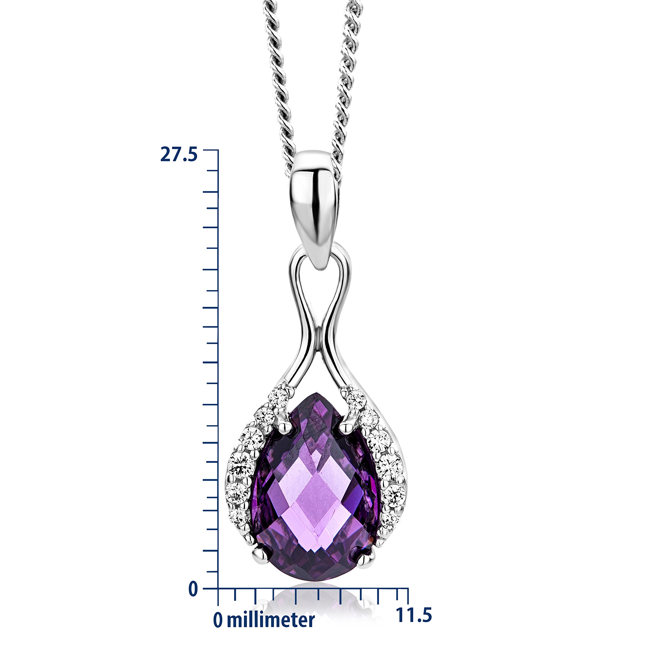 Miore Collana con Pendente da Donna in Argento 925 con Ametista e Zirconi, Taglio Brillante, 45 cm
