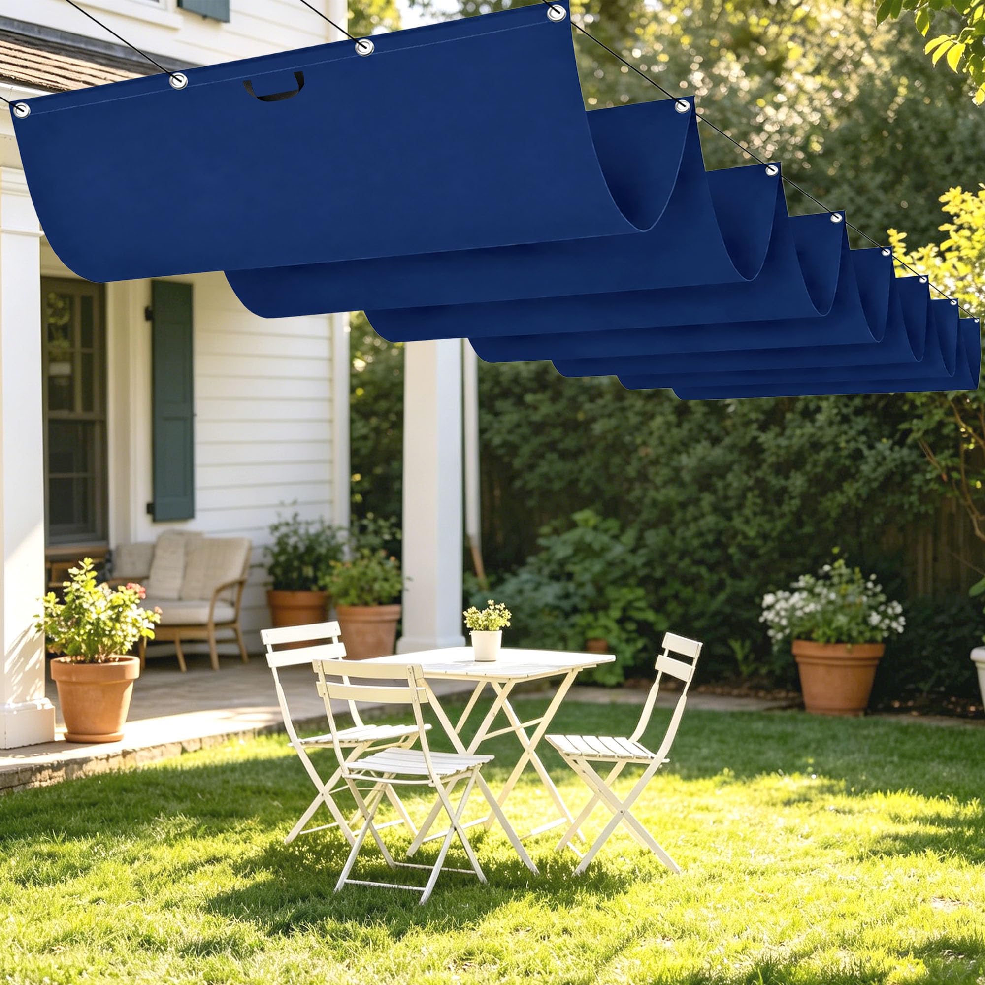 Toile d'ombrage rétractable 150x400 cm bleu foncé pour terrasse