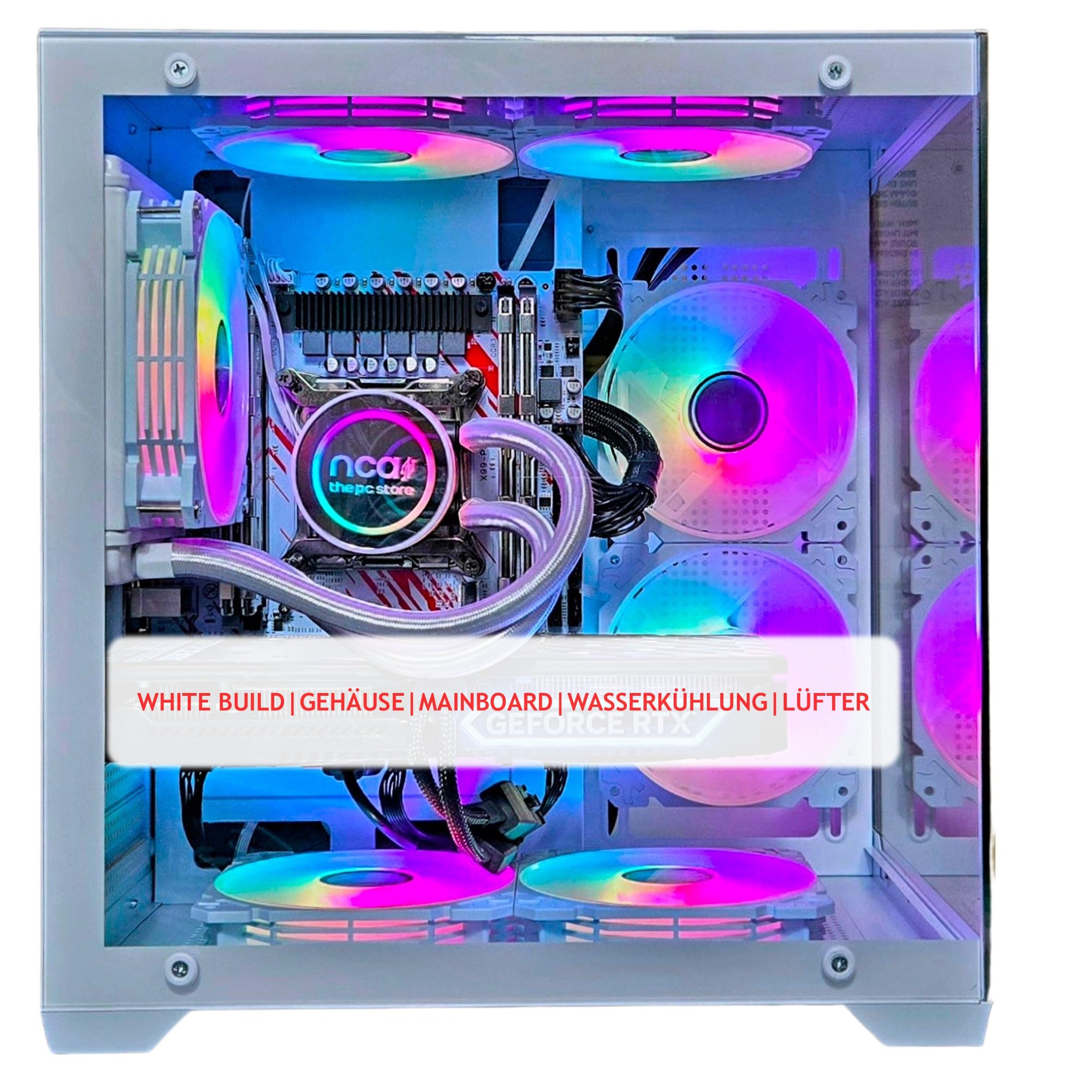 Gaming PC White | GeForce RTX 5060 | Intel 10 Core | RGB Lüfter mit Fernbedienung | Wasserkühlung | SSD | Windows 11 | WLAN (64GB RAM 1TB SSD)