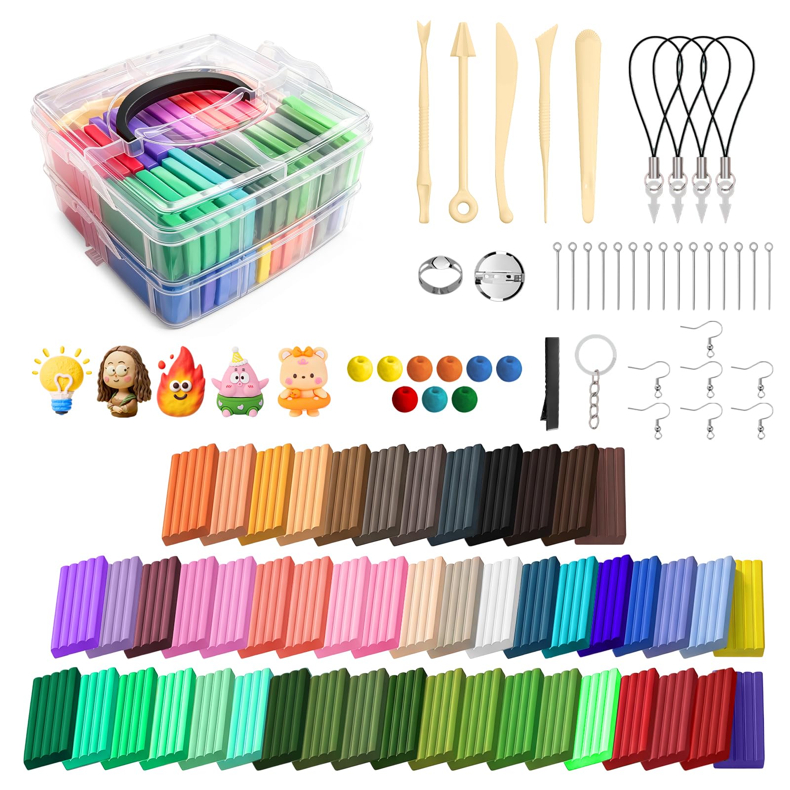 Flintronic Clay Set, 50 Colours DIY Modeling Clay, Oven Bake Modeling Clay Include Storage Box, Clay Kit with Sculpting Tools and Accessory Book, Crafts Gift for Beginners/Adults