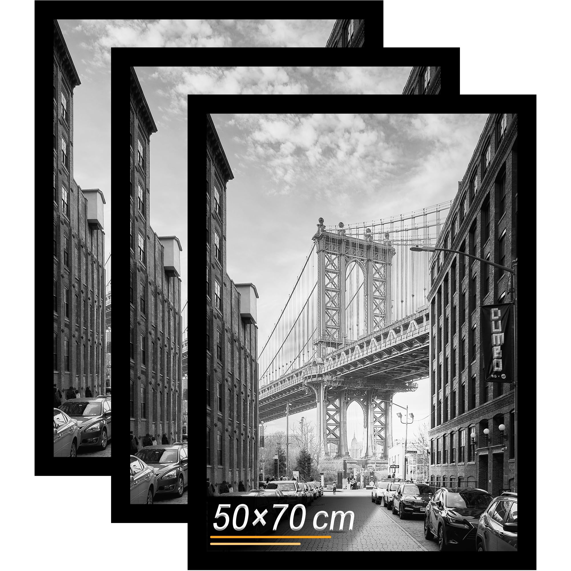 Tinkeps Marcos 50x70 cm Negro, Juego de 3 Unidades. Este marco de fotos de 50 x 70 cm está fabricado con material de madera y es ideal para colocar fotos, imágenes y pósteres.