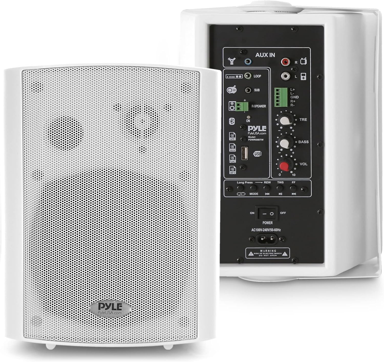 Pyle 6.5” Wireless BT Streaming Speakers – Pro-Active, Wall Mountable, 100W MAX w/ 2-Way Full Range Stereo Sound Reproduction, Built-in Digital Sound Amplifier, Pair, Elegant White Color – PDWR69BTW