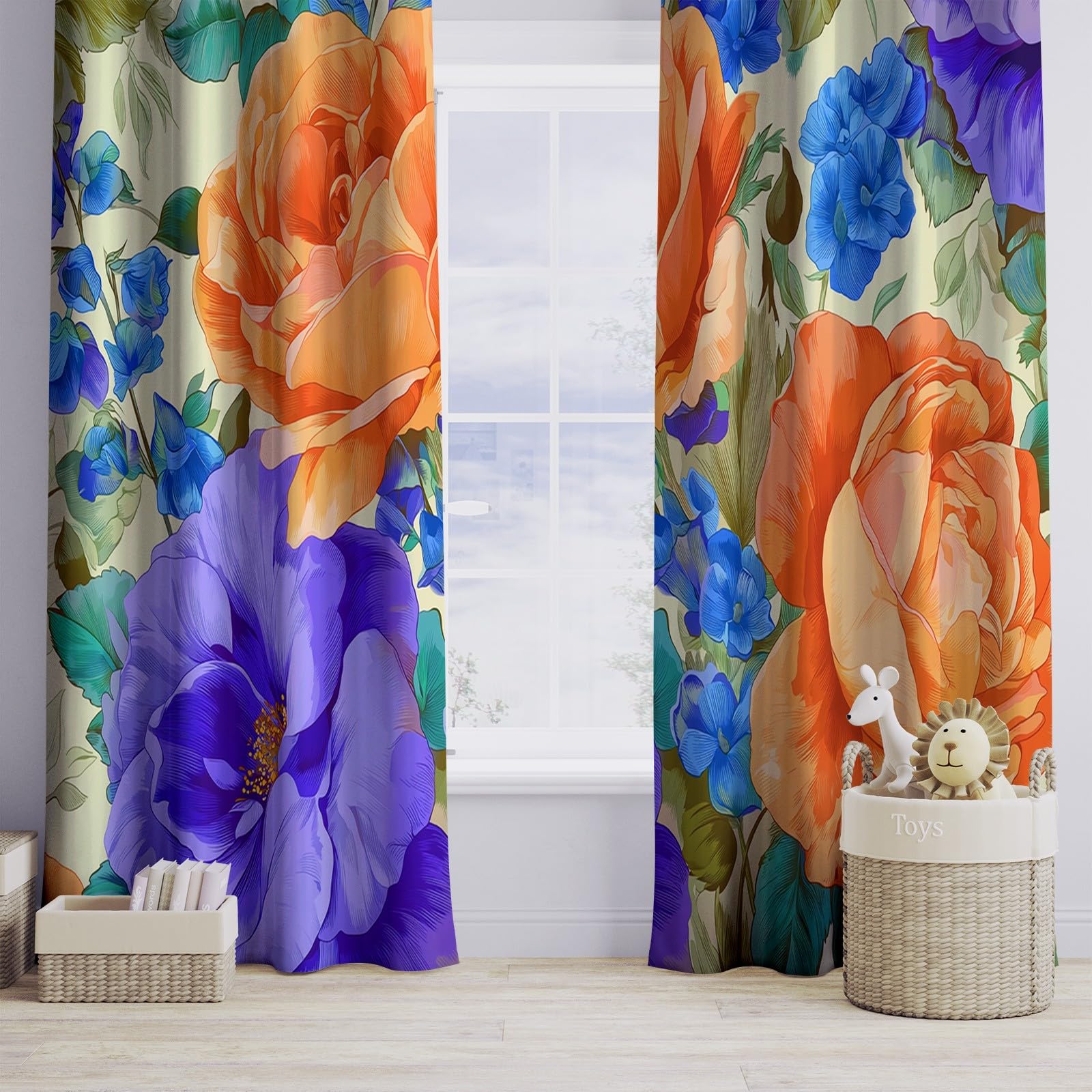 Kinderzimmer Vorhänge Retro Floral Verdunkelungsvorhang Blickdicht mit Ösen, Hellviolett Druck Dekoration Gardinen - für Jungen & Mädchen 140 x 245 cm (2er Set)