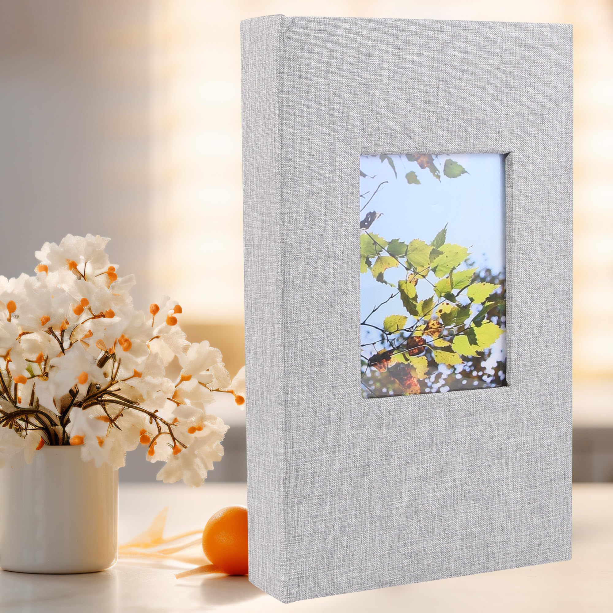 Fabric Photo Album 4x6 300 Pockets,Large Capacity Photo Book Slip-in Picture Albums,Fabric Linen Cover Picture Books,Grey,1Pack