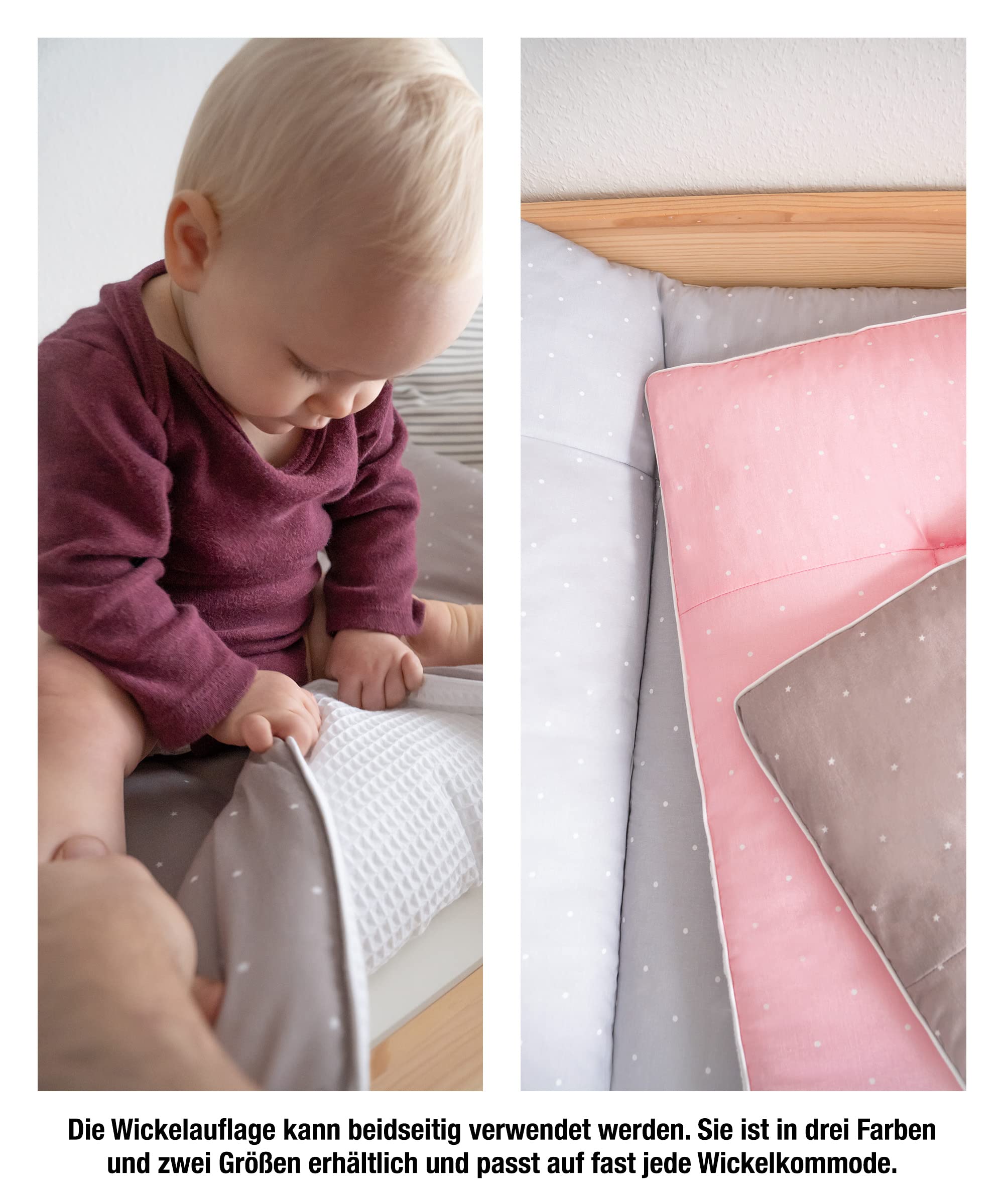 Ehrenkind® Wickelauflage 85x75 cm | Waschbar + 100% Bio-Baumwolle Bezug | Wickelunterlage | Wickeltischauflage | Standard 100 by OEKO-TEX 75x85cm Rose weiße Punkte