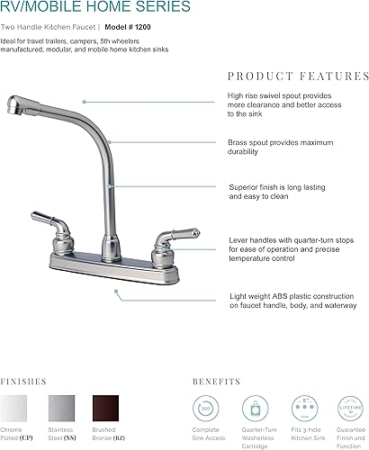 Miniatura 2 de Laguna Brass Grifo giratorio para fregadero de cocina de 1200 WT para casa rodante, no metálico, con acabado blanco