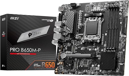 MSI PRO B650M-P Motherboard, Micro-ATX – Supports AMD Ryzen 7000 Series Processors, AM5 – DDR5 Memory Boost 6000+MHz/OC, 1 x PCIe 4.0 x16, 2 x M.2…