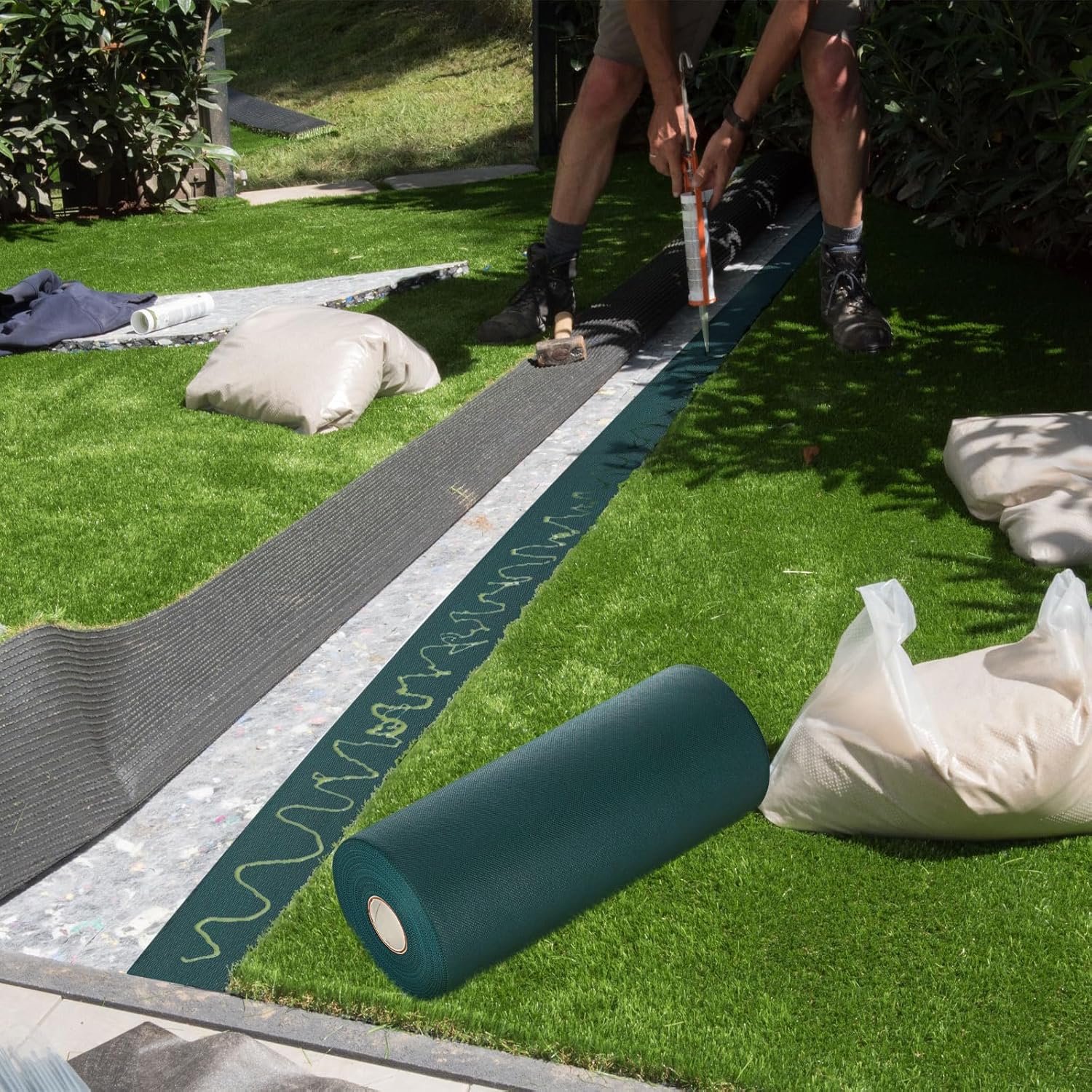 Pangda 12 Inch x 100 ft Turf Seam Tape, Heavy Duty Artificial Grass Turf Tape, Works with All Types Glue, for Synthetic Installation Connecting Fake Lawn Carpet (No Adhesive)