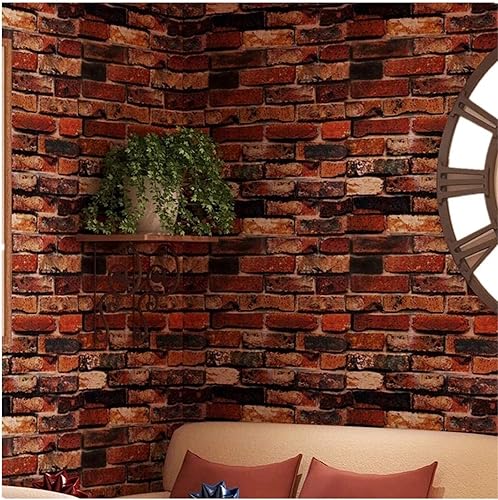 Yancorp - Papel pintado adhesivo color óxido rojo marrón ladrillo chimenea para despegar y pegar usar en la puerta mostrador como revestimiento