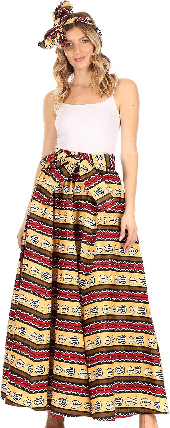 Sakkas Asma Convertible Traditional Wax Print Adjustable Strap Maxi Skirt | Dress