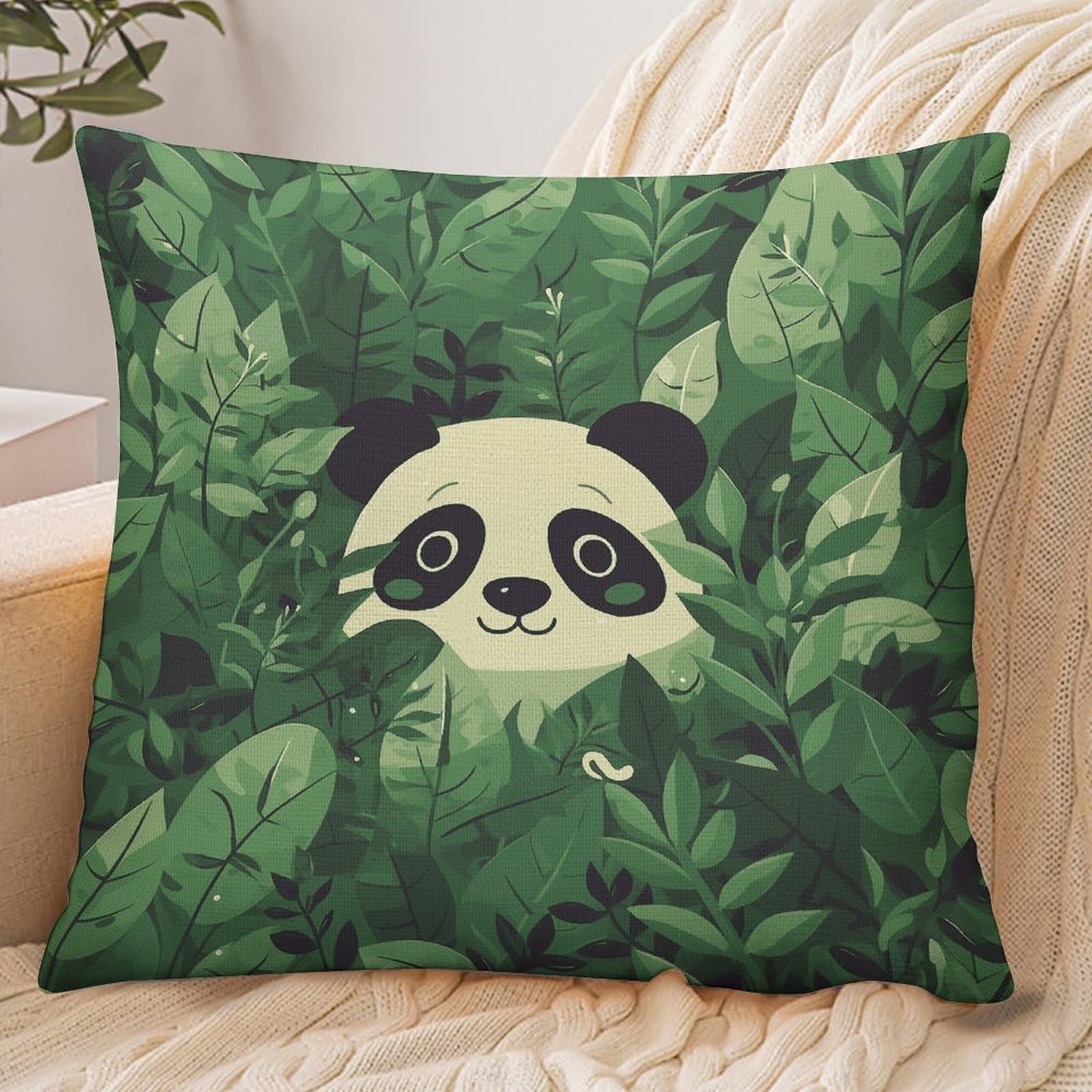 Fekiloot Style Green Leaves Panda Pattern Pillowcase Pillow Sham Pillow Case