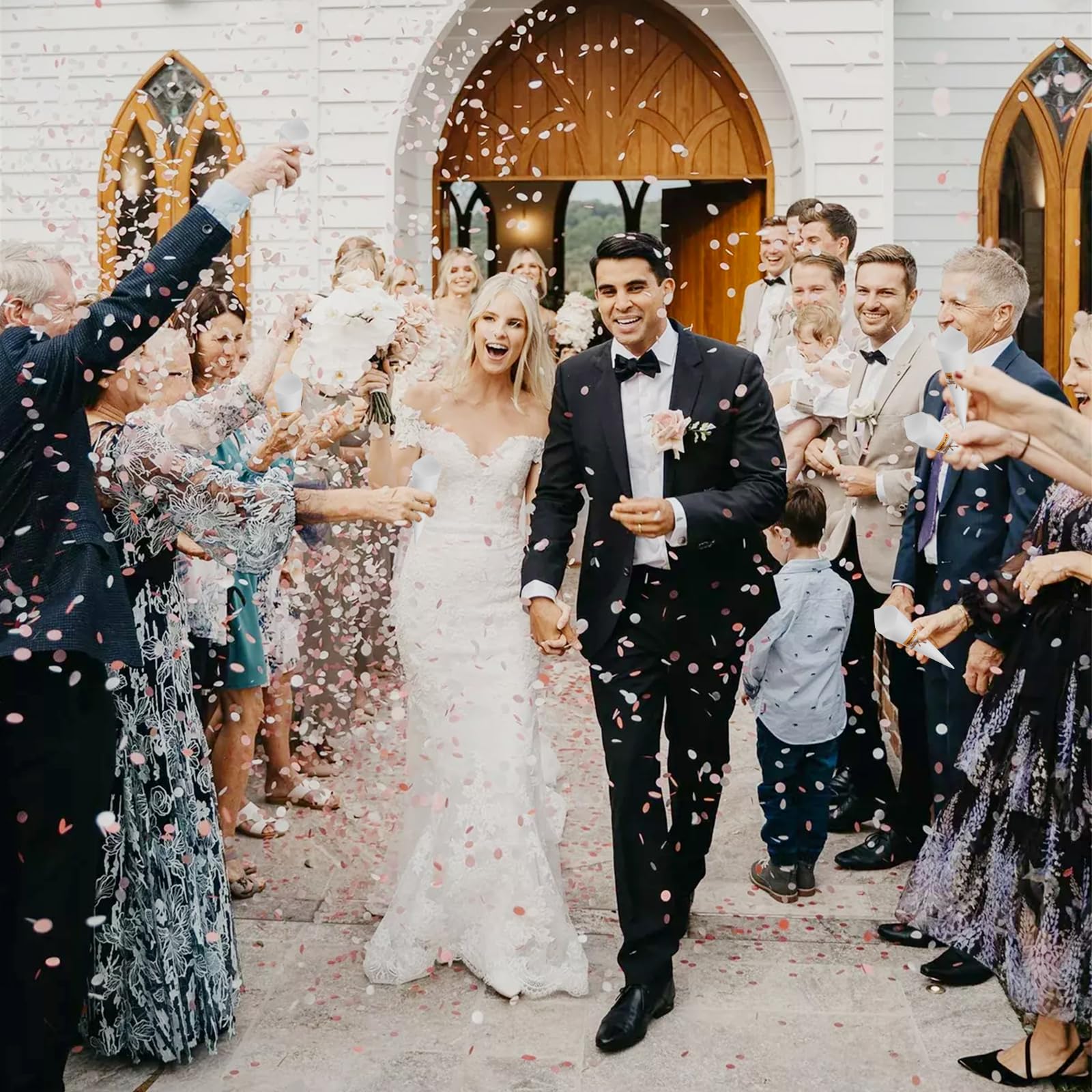 KALBIGRO 60 Pezzi Coni Portariso Matrimonio, Kraft Coni Riso Matrimonio con 2 Portacoriandoli, per Nozze Comunione Compleanno, Bianco - 5