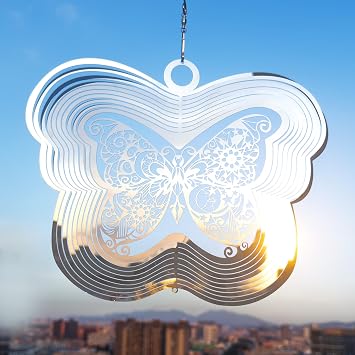 Wind Spinners Outdoor, 3D Butterfly Hanging Wind Spinners, 12 inches, Kinetic, Stainless-Steel Metal, Smooth Spinning, Indoor and Outdoor Decoration for Garden, Patio, Yard, Gift for Women Mom Wife