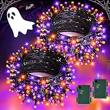 Gcstnn Halloween Deko Lichterkette Outdoor, 2 Stück Gesamt 10M 100er LED Orange Lila Lichterketten Batterie mit Timer, Wasserdicht Lichterkette für Halloween Party Dekoration,Herbst,Außen,Innen,Garten