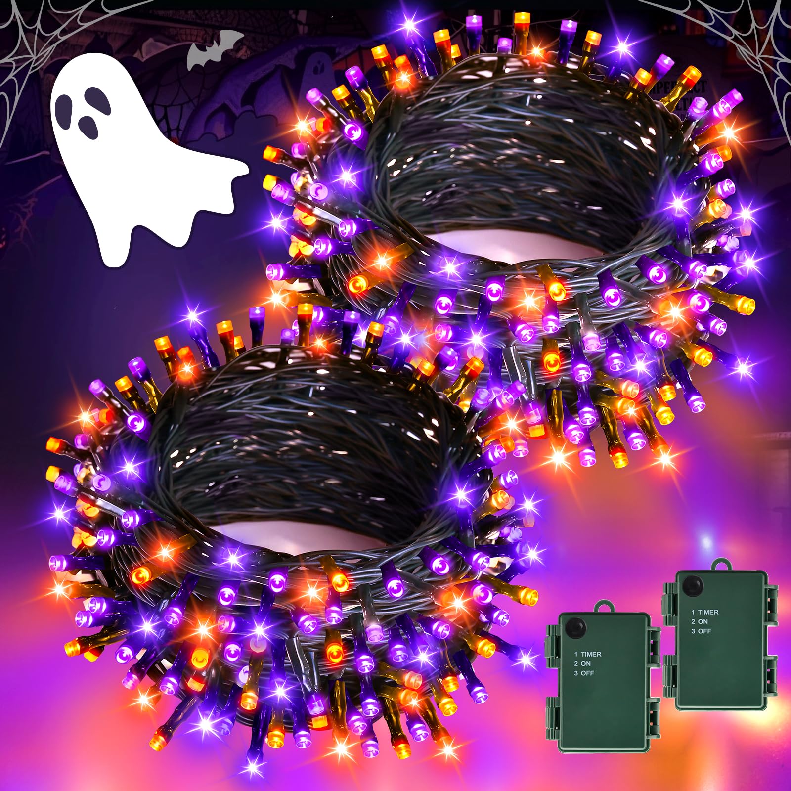 Gcstnn Halloween Deko Lichterkette Outdoor, Lichterketten Batterie mit Timer, Wasserdicht Lichterkette für Halloween Party Dekoration,Herbst,Außen,Innen,Garten