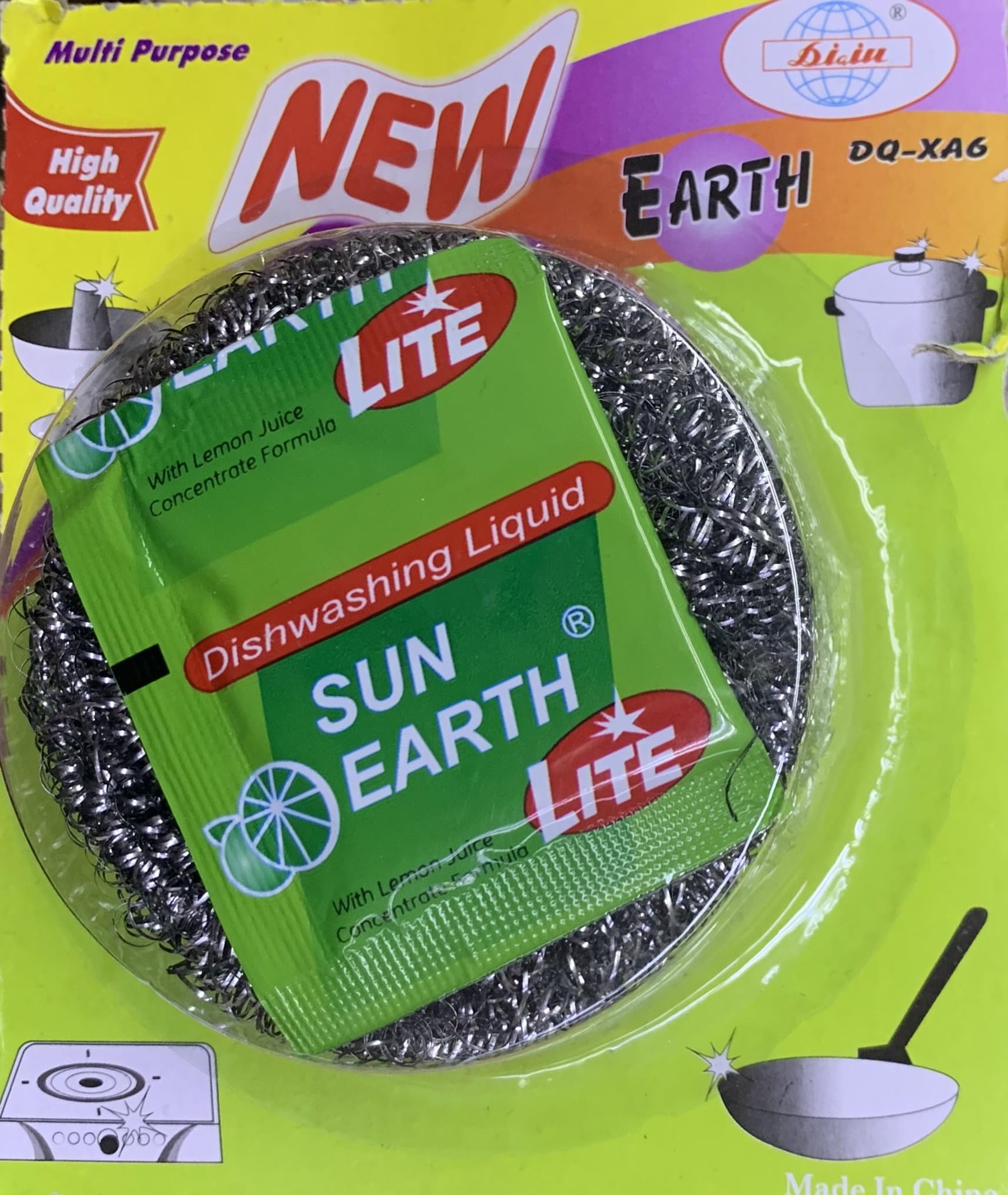 New EarthStainless steel scrubber with dish wash liquid