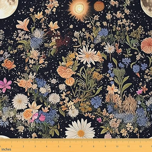 Miniatura 28 de Feelyou Tela de Flores Groovy por Yarda 5 Yardas Niños Tela de Tapicería Floral Retro para Sillas para Niños Niñas Adolescentes Flores Hippie 70S