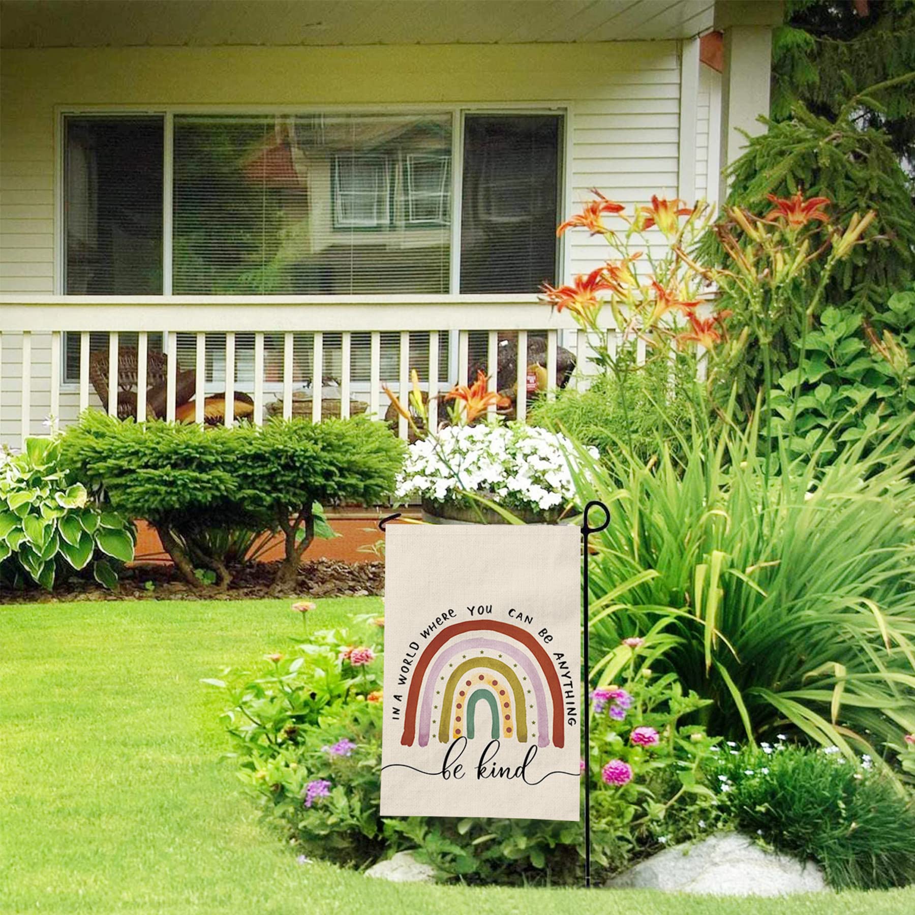 Regenbogen-Boho Gartenflagge 30,5x45,7 Cm – Doppelseitig, Wetterfest, Motivierend Für Terrasse & Garten
