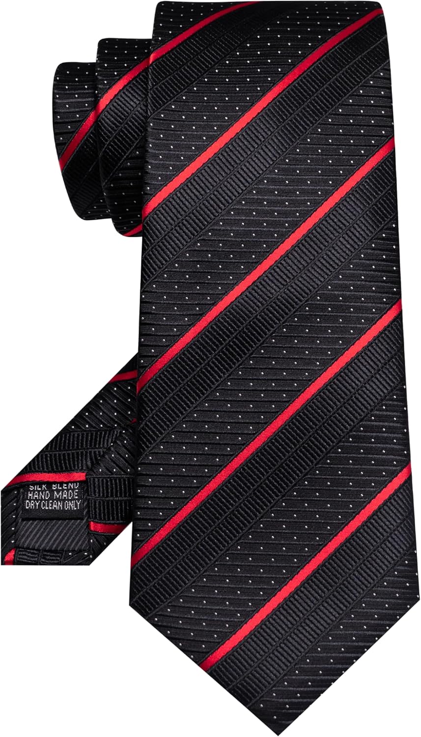 JEMYGINS Mens Striped Tie and Lapel Pin Necktie Pocket Square with Tie Clip Sets for Business Casual 4PCS - Image 4