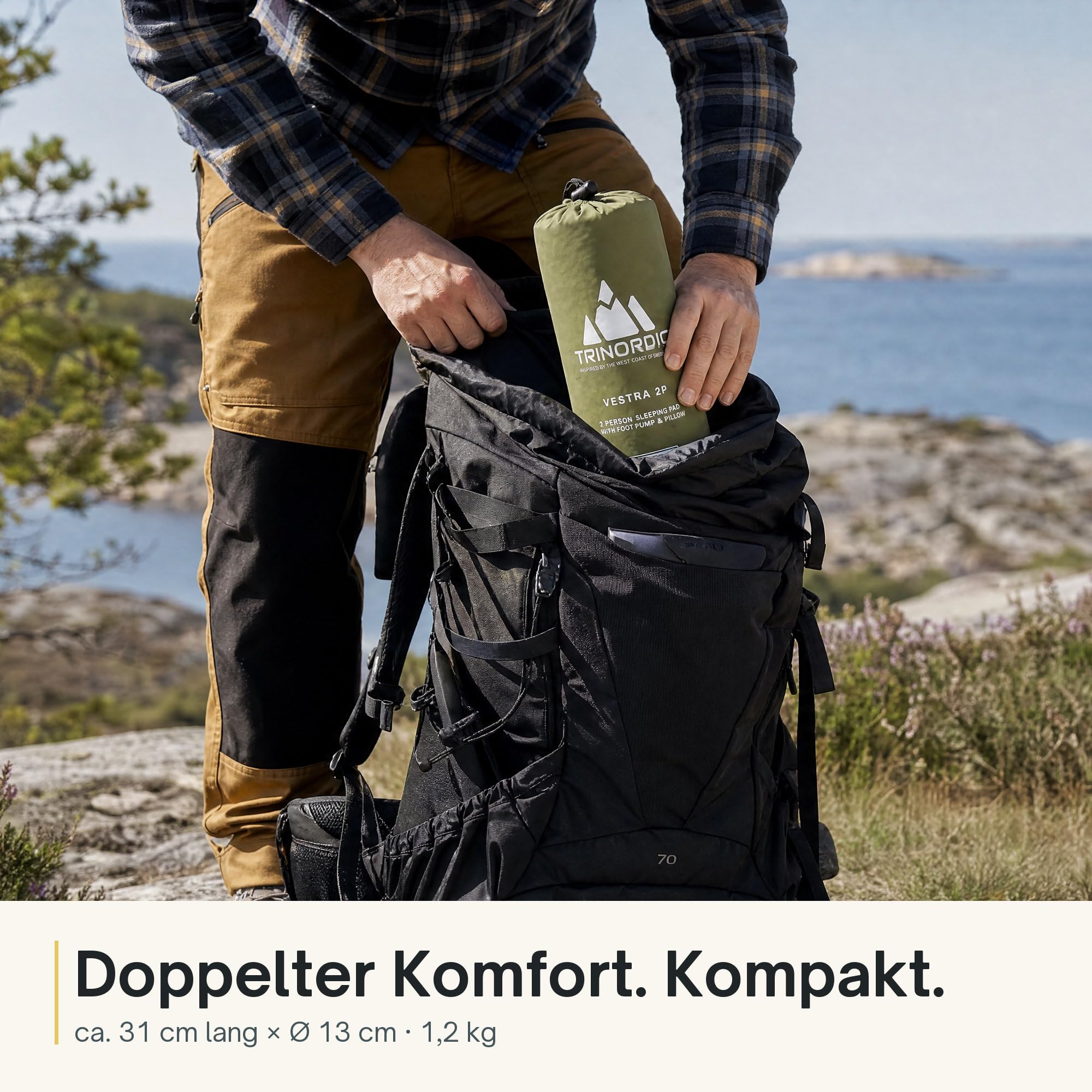TRINORDIC Leichte Doppel-Isomatte – 2 Personen mit Fußpumpe