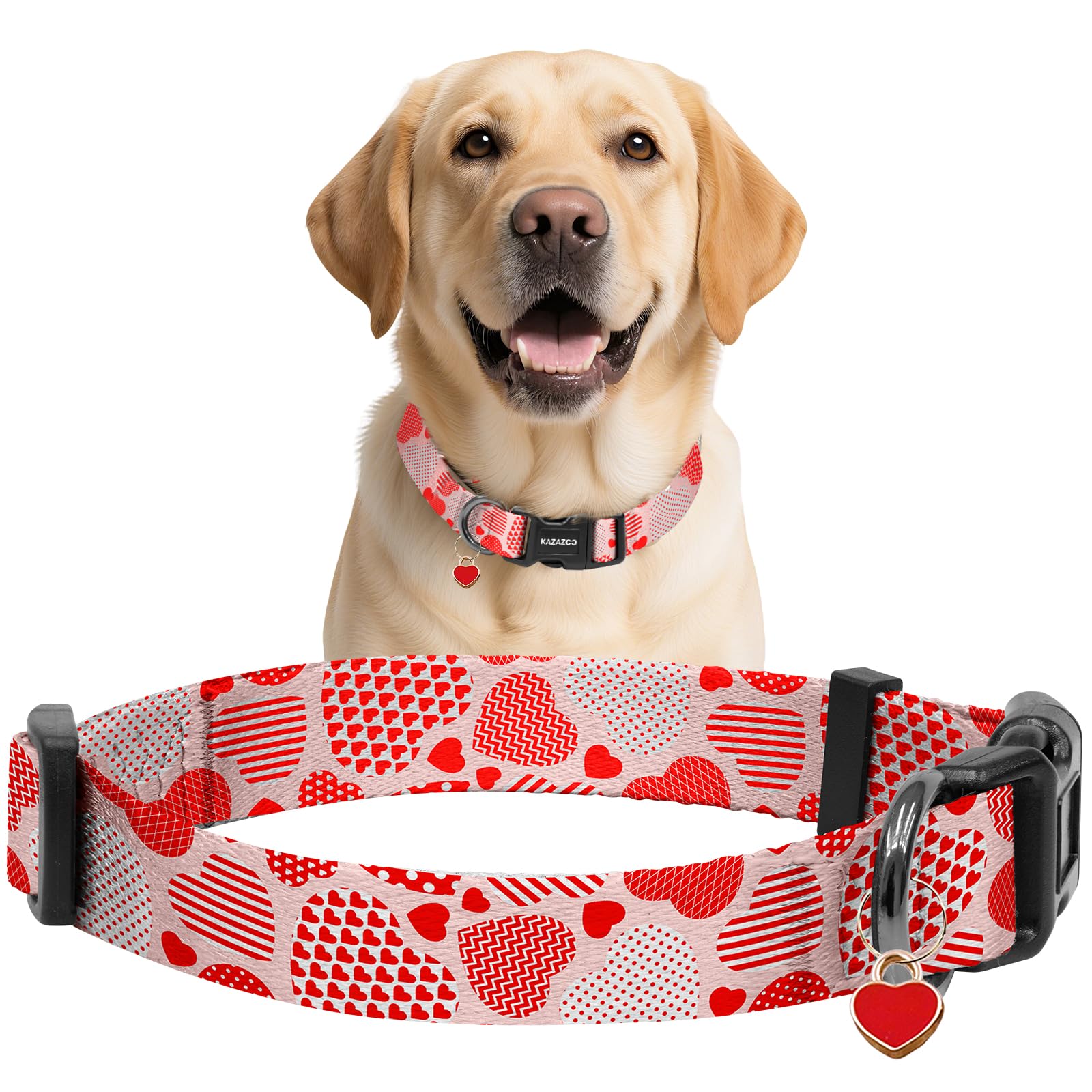 Kazazoo Dog Collar Cute and Soft Nylon Puppy Collar Girl, Adjustable Dog Collars for Large Dogs, Sweet Heart-L