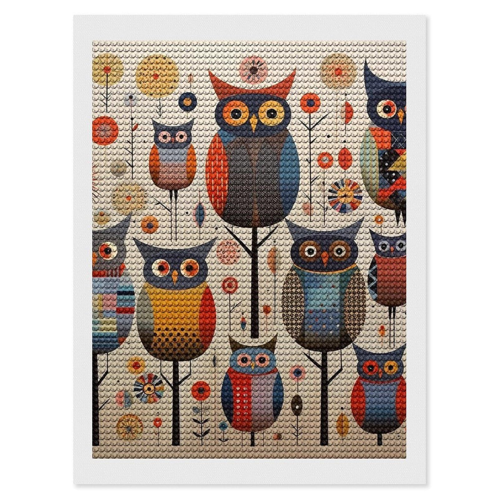 Patchwork Owl Diamond Art Kits for Adults, DIY 5D Diamonds Painting Kits for Beginner, Round Full Drill Diamond Dots Painting, Diamonds Pictures Gem Art and Crafts Wall Decor 12"x16"