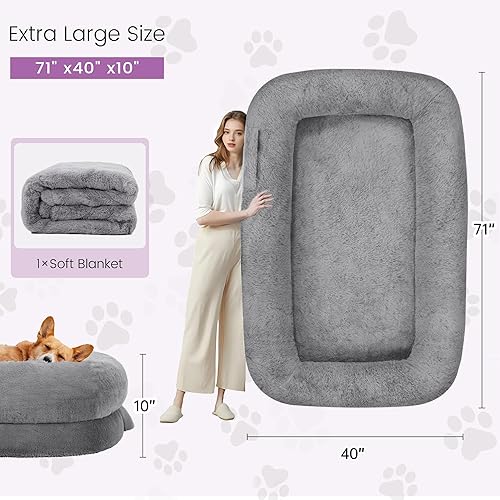 Miniatura 7 de Cama humana para perros adultos, cama larga para perros de tamaño humano de 43 x 10 x 71 pulgadas, funda extraíble, lavable, impermeable, diseño