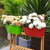 KINGLAKE 27 cm-es fém függőleges virágcserép szett 4 db-os, színes, horoggal és lefolyóval 5
