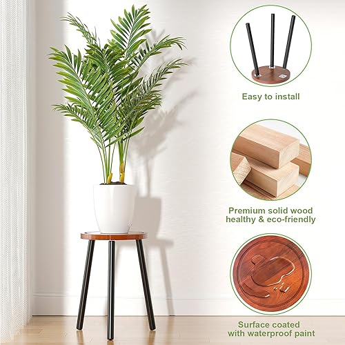 Miniatura 4 de Paquete de 2 soportes de madera para plantas de interior, soporte para plantas de 16.7 pulgadas de alto, taburete para plantas de mediados de siglo,
