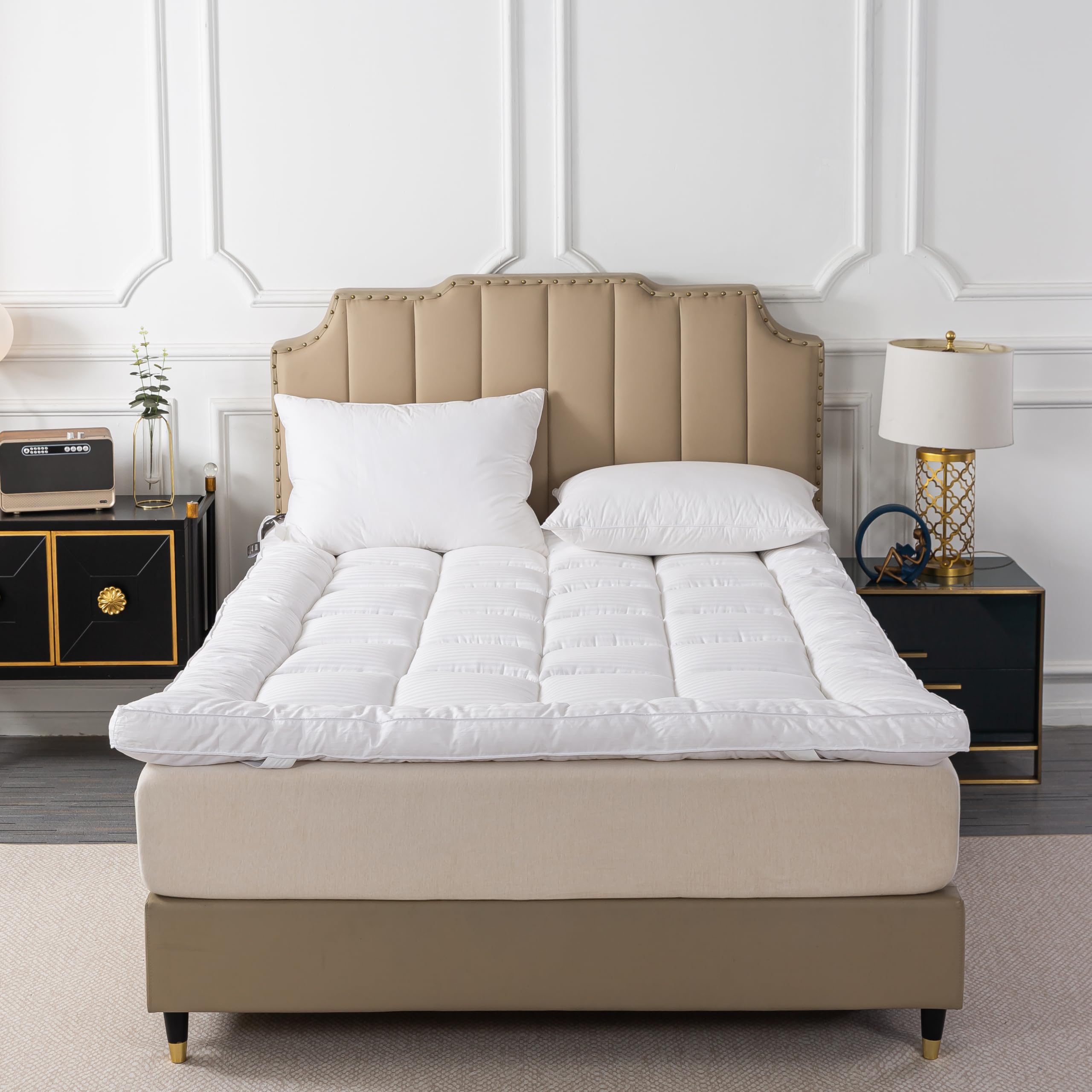 Breathable Mattress Topper, Soft Plush Short Queen Mattress Pad for RV Camper, Extra Thick Quilted Pillow Top with Fluffy Down Alternative Fill and 400TC Cotton Cover(White,60"x75")