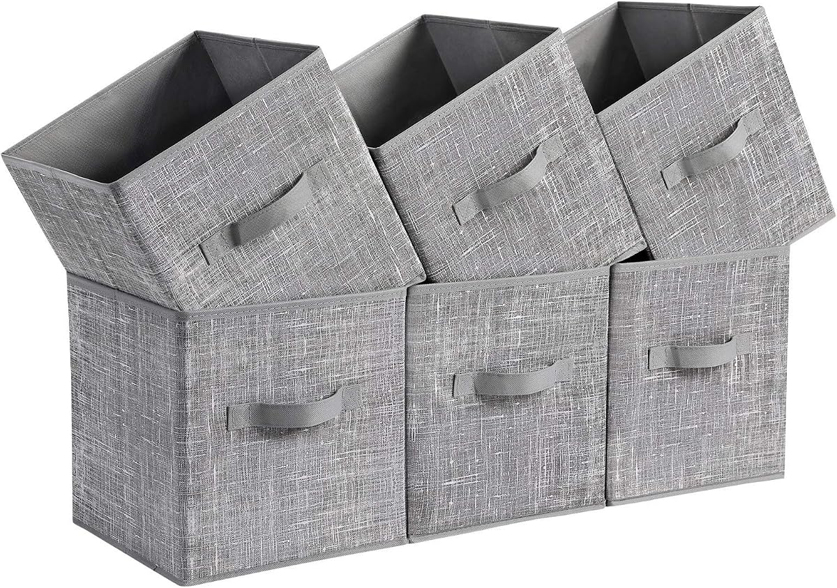 SONGMICS Storage Cubes, Set of 6, 11-Inch Foldable Closet Organizers | Non-Woven Fabric Bins with Double Handles, for Shelves, for Clothes, Cattail Gray, TINA Collection UROB26LG