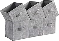 SONGMICS 11-Inch Foldable Storage Cubes, Set of 6 Non-Woven Fabric Bins with Handles, Closet Shelf Organizers, Cattail Gray UROB26LG
